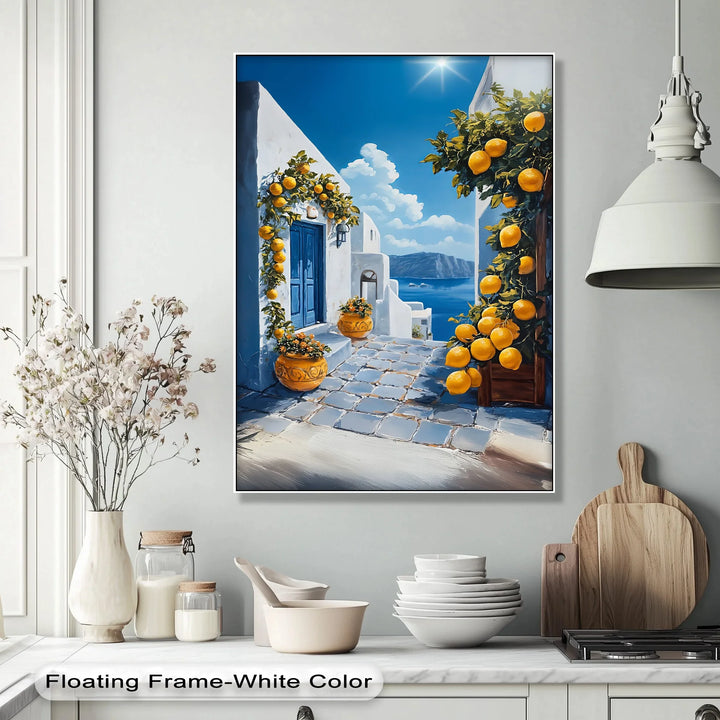 Santorini Sunshine – Mediterranean Lemon Street Canvas Print - MyPhotoStation