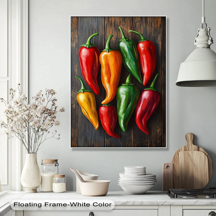 Colorful Peppers – Rustic Vegetable Kitchen Canvas Print - MyPhotoStation