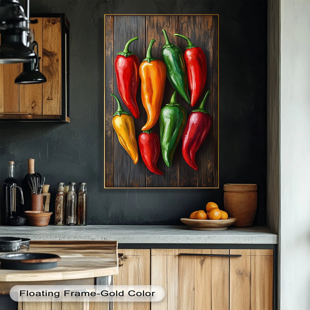 Colorful Peppers – Rustic Vegetable Kitchen Canvas Print - MyPhotoStation