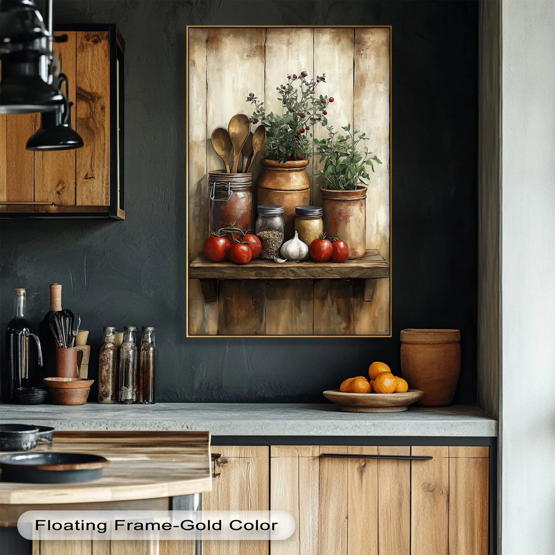 Herb Garden Shelf – Rustic Tomato & Spice Kitchen Canvas Print - MyPhotoStation