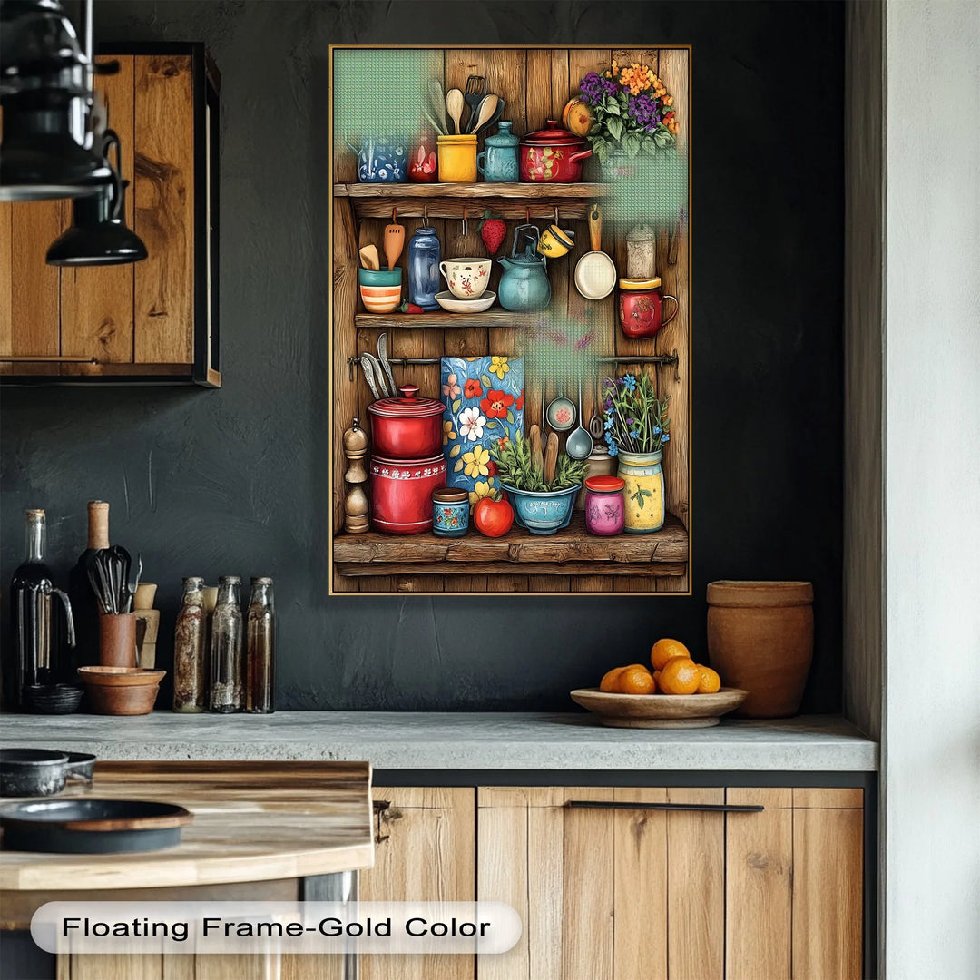 Rustic Kitchen Shelf – Vintage Floral Kitchen Canvas Print - MyPhotoStation