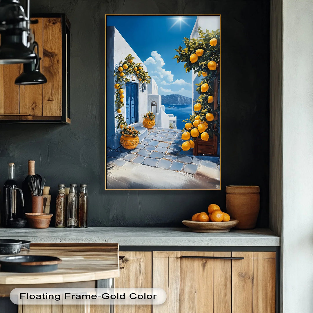 Santorini Sunshine – Mediterranean Lemon Street Canvas Print - MyPhotoStation