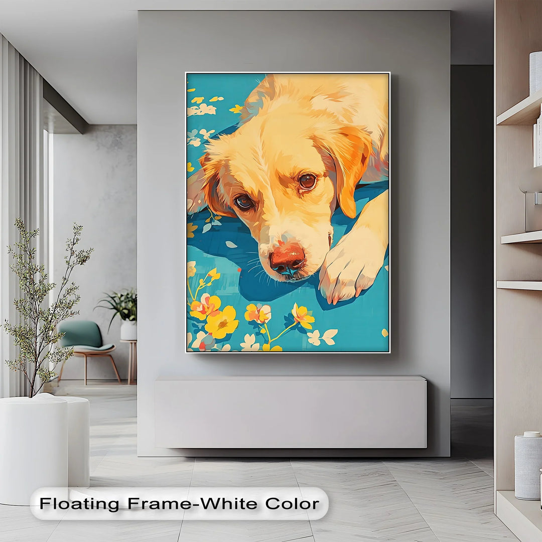 Sunlit Gaze – Playful Floral Dog Portrait Puppies Canvas Print - MyPhotoStation