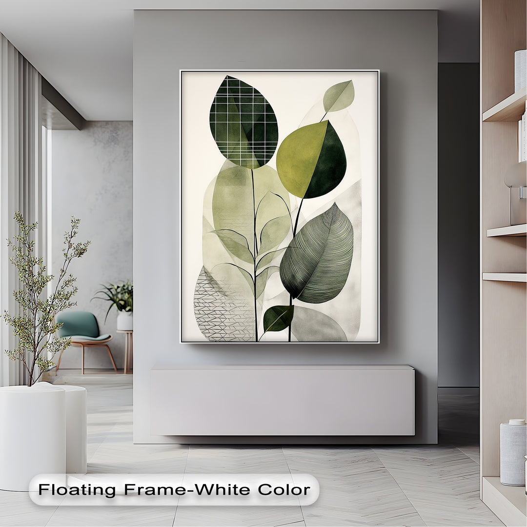 Structured Harmony – Abstract Leaf Shapes in Geometric Overlay Canvas Print
