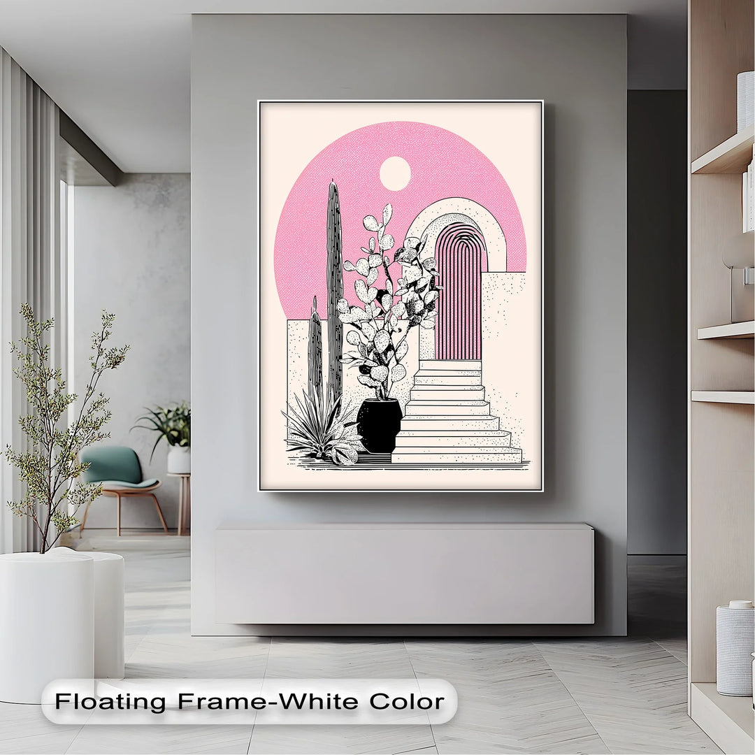 Modern Desert Archway Illustration – Black & Pink Canvas Print - MyPhotoStation