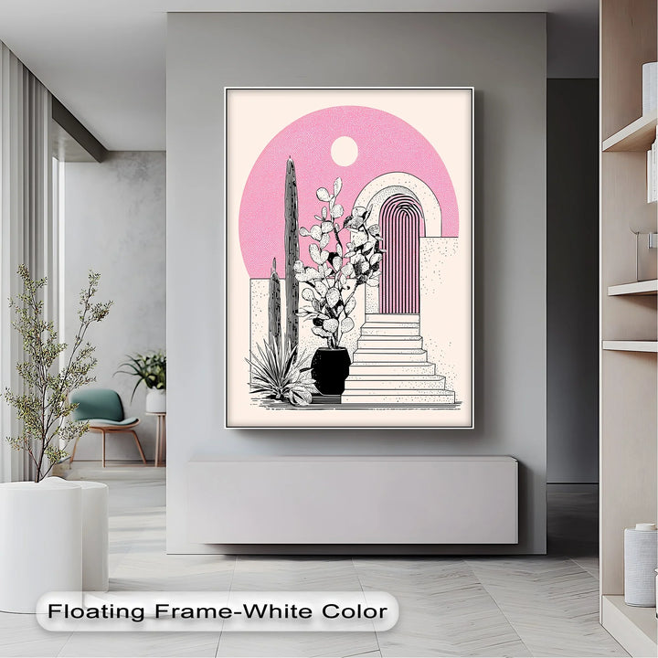 Modern Desert Archway Illustration – Black & Pink Canvas Print - MyPhotoStation