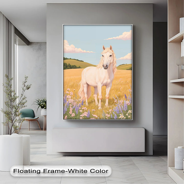 Golden Meadow Stallion – Horse in Wildflower Field Animal Canvas Print - MyPhotoStation