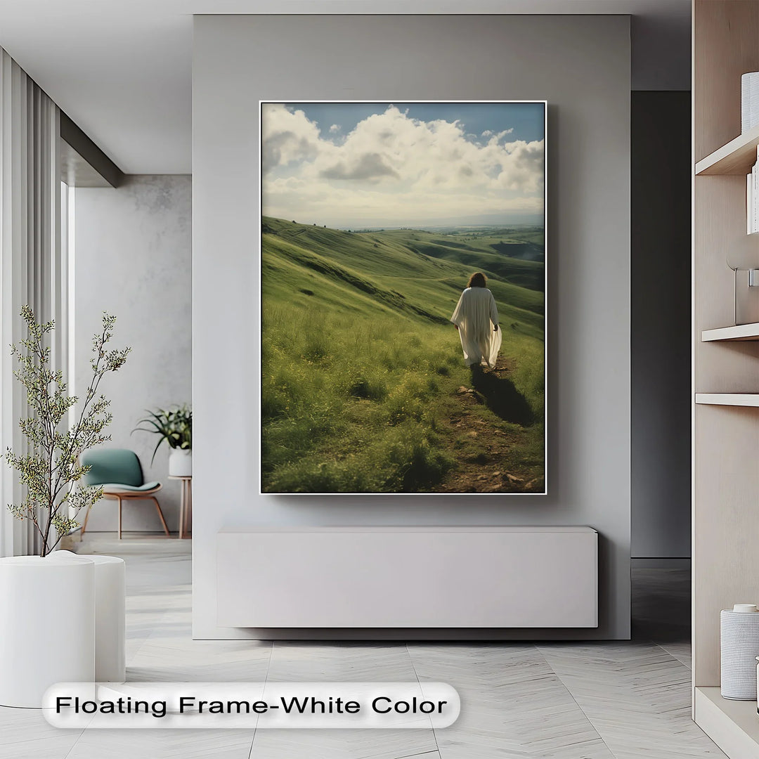 Guided by Grace – Jesus Walking Through Green Pastures Canvas Print - MyPhotoStation