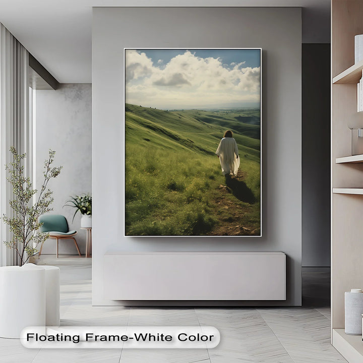 Guided by Grace – Jesus Walking Through Green Pastures Canvas Print - MyPhotoStation