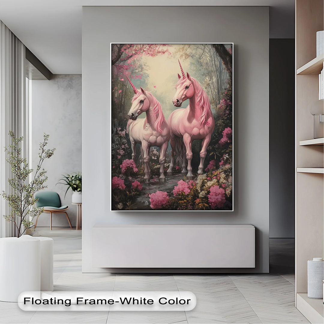 Pink Unicorns in Enchanted Forest - Animal Canvas Print - MyPhotoStation
