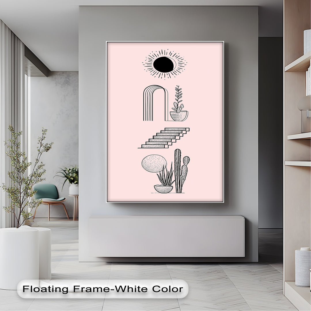 Desert Geometry – Minimalist Boho Cactus Canvas Print