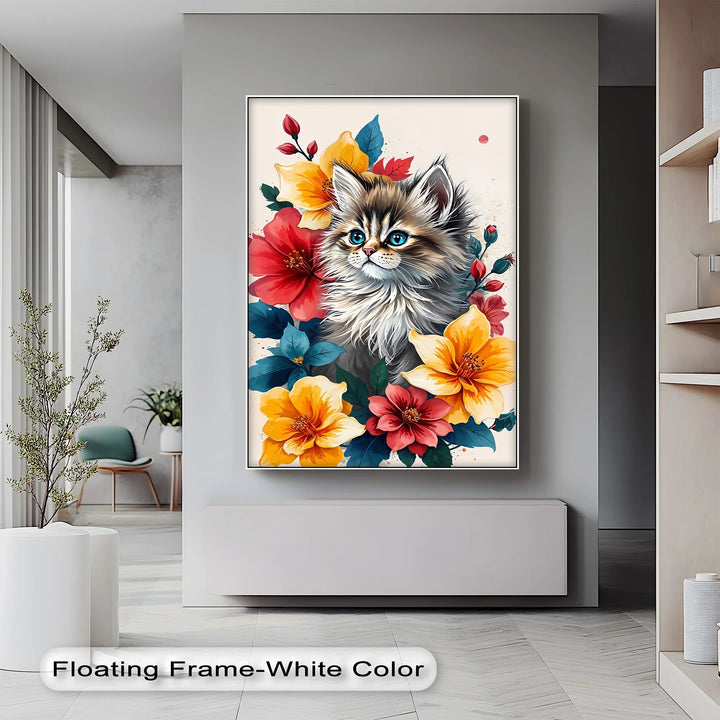 Fluffy Kitten Surrounded by Vibrant Florals - Cat Canvas Print - MyPhotoStation