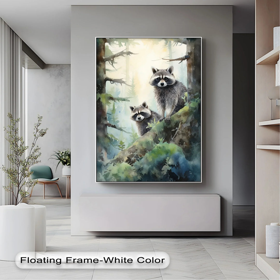 Curious Companions – Raccoons in Forest Animal Canvas Print - MyPhotoStation