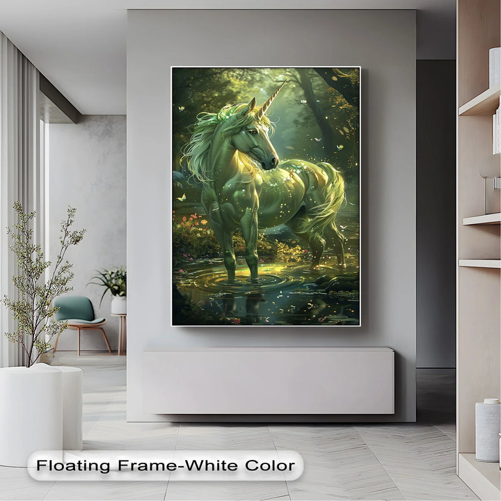 Glowing Green Unicorn in Enchanted Pond - Animal Canvas Print - MyPhotoStation