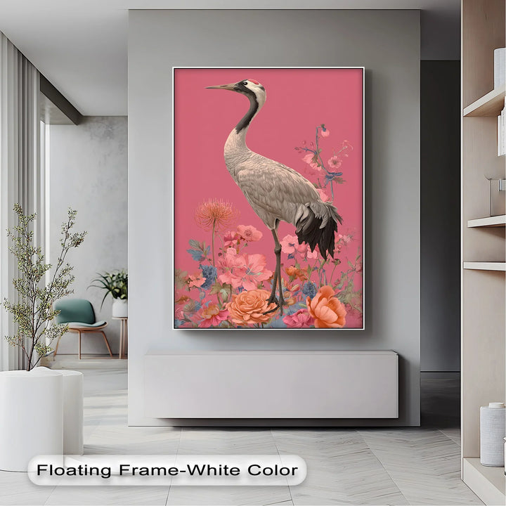 Elegant Crane Among Blossoms – Nature-Inspired Bird Canvas Print - MyPhotoStation