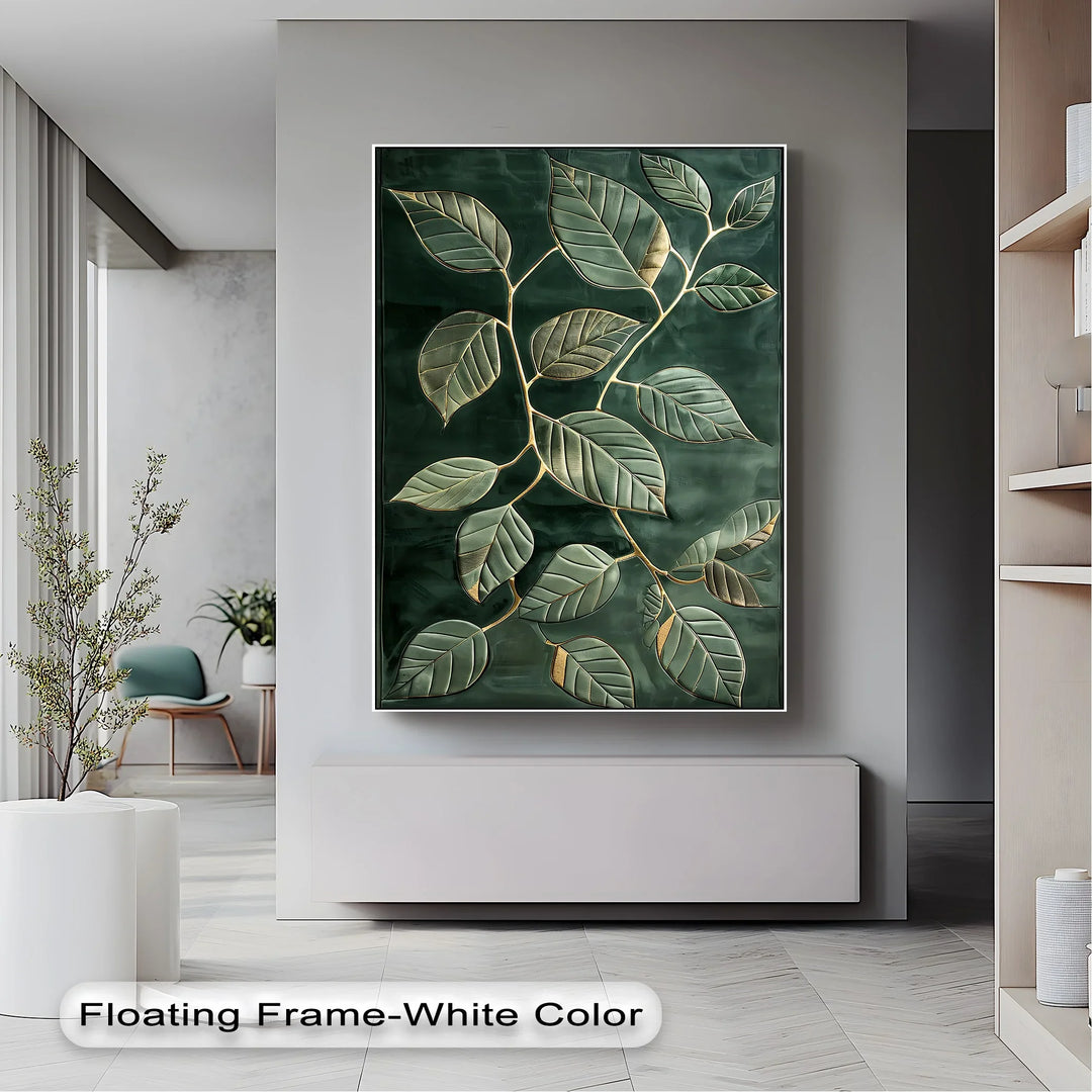 Golden Vein Harmony – Dark Green Leaf Canvas Print - MyPhotoStation