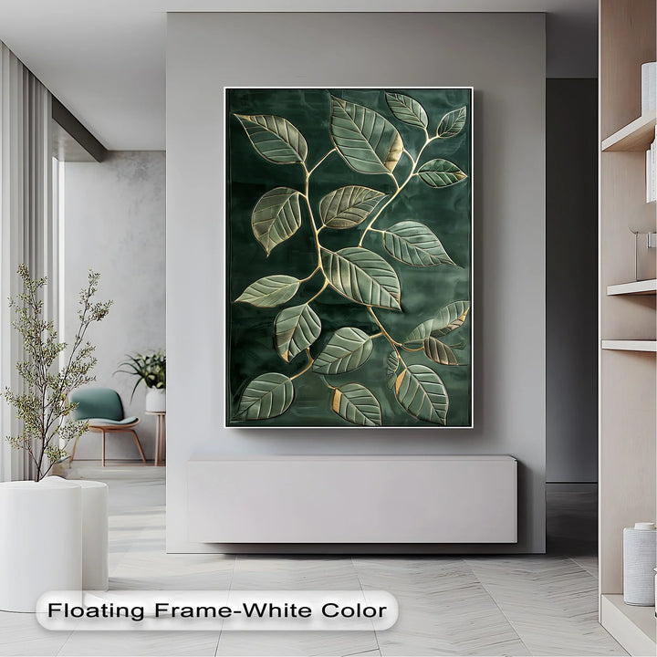 Golden Vein Harmony – Dark Green Leaf Canvas Print - MyPhotoStation