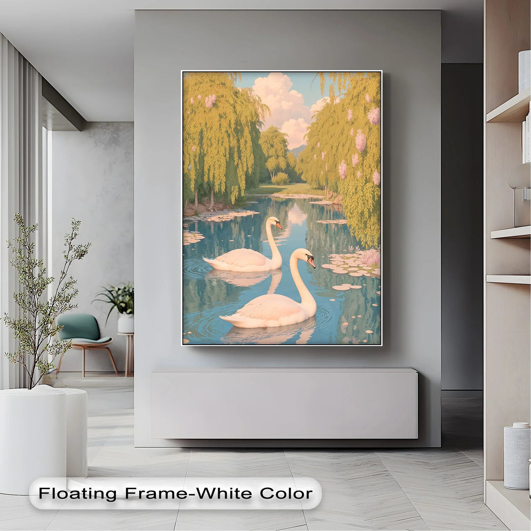 Serene Swan Pair on Lily Pond – Nature Animal Canvas Print - MyPhotoStation
