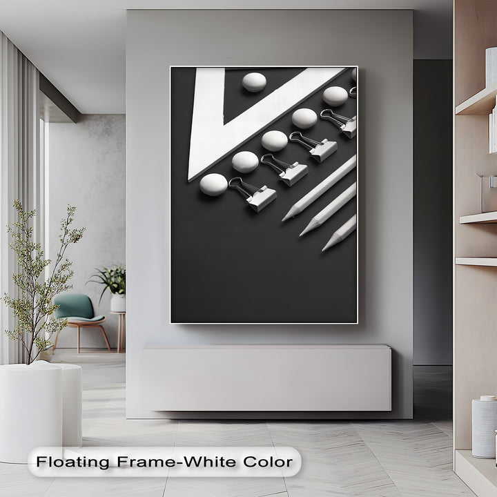 Monochrome Minimalism – Black and White Office Supplies Canvas Prints