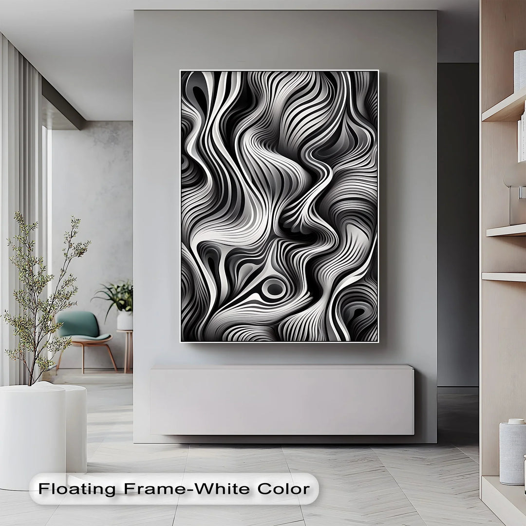 Flowing Dimensions – Abstract Waveform in Black & White Canvas Print - MyPhotoStation