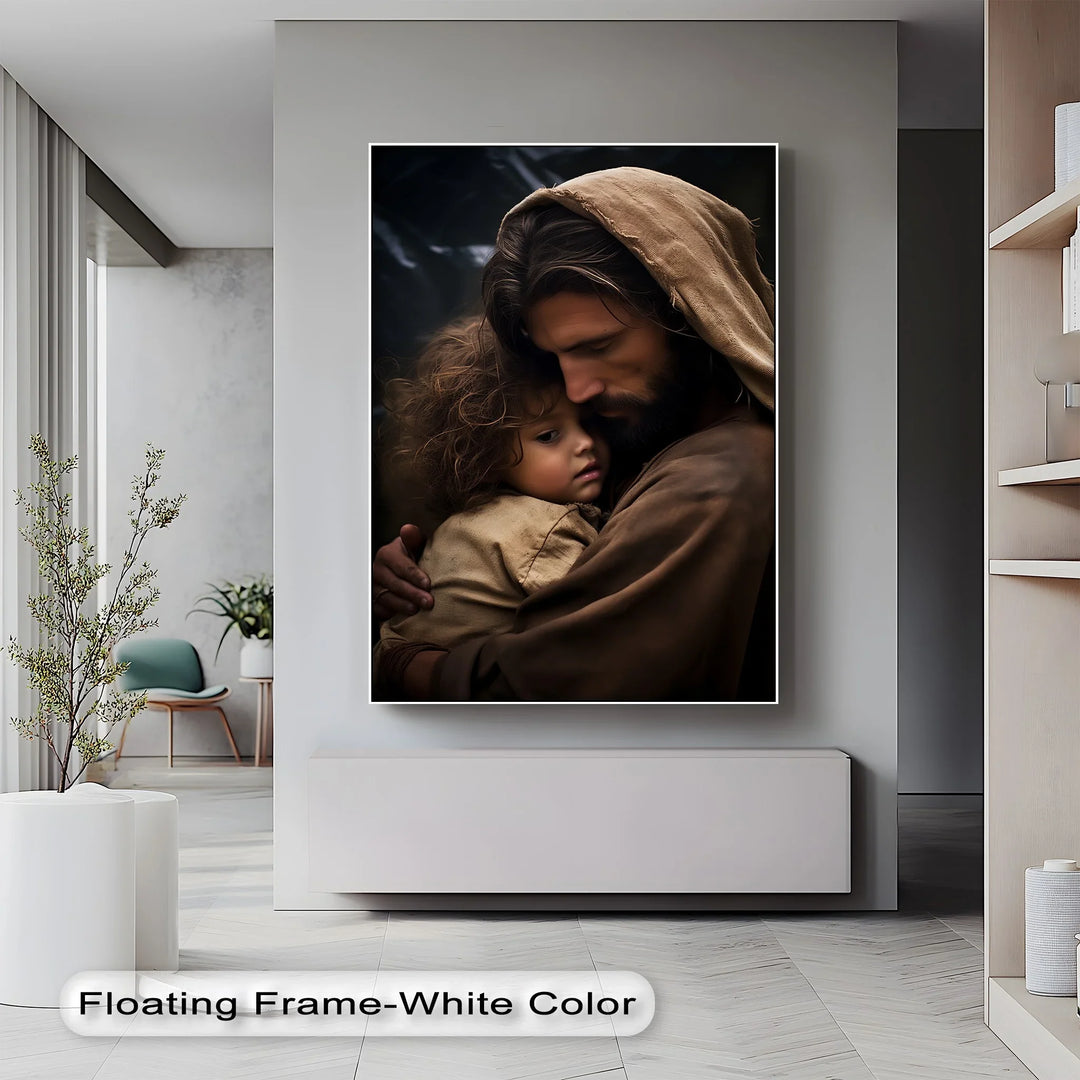 Divine Embrace – Jesus Holding a Child Canvas Print - MyPhotoStation