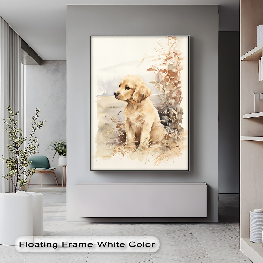 Golden Retriever in Autumn Light – Vintage Style Puppies Canvas Print