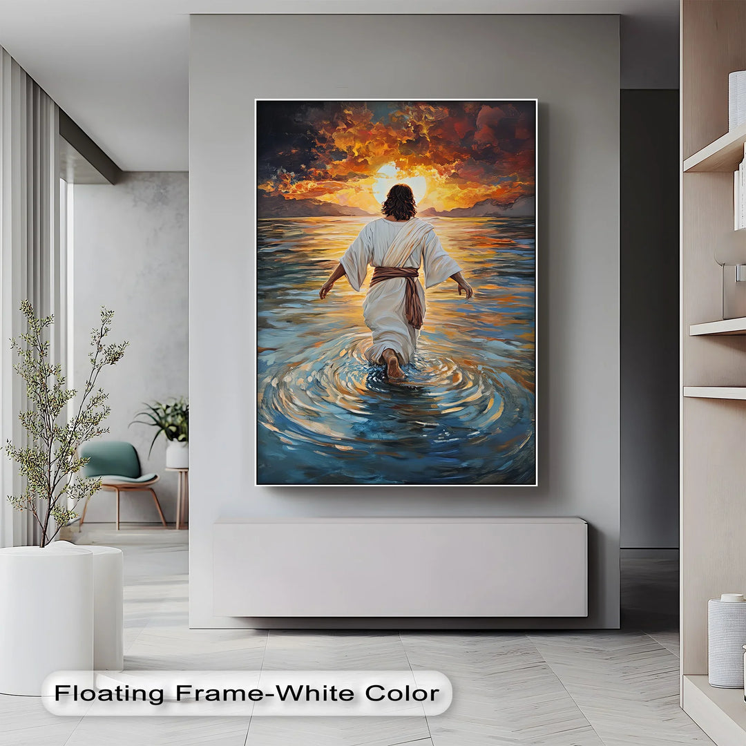 Divine Radiance – Jesus Walking Toward the Sunrise Canvas Print - MyPhotoStation