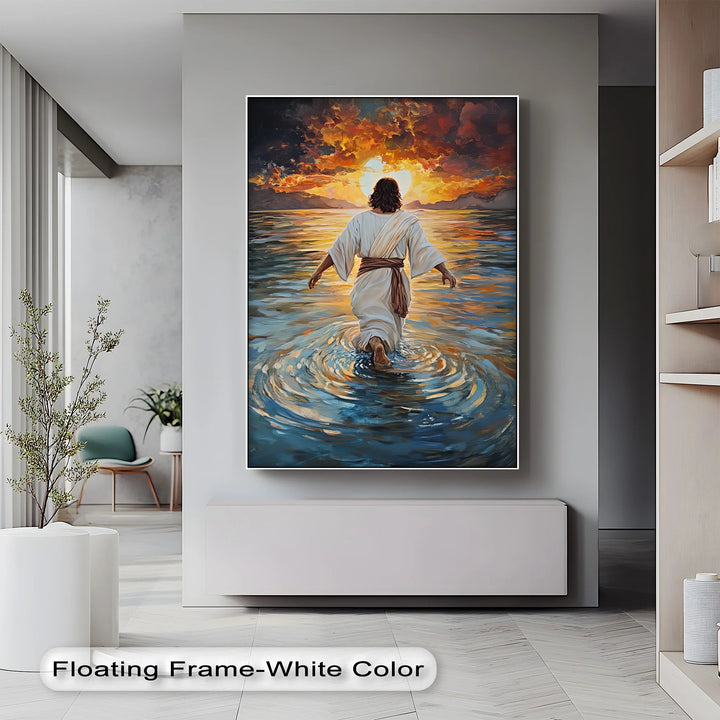 Divine Radiance – Jesus Walking Toward the Sunrise Canvas Print - MyPhotoStation