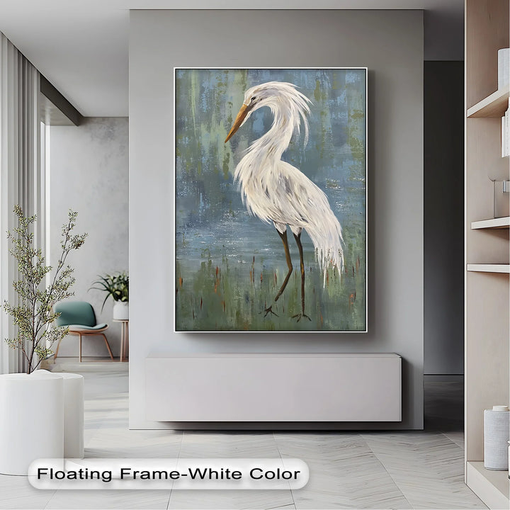 Graceful White Heron – Minimalist Bird Canvas Print - MyPhotoStation