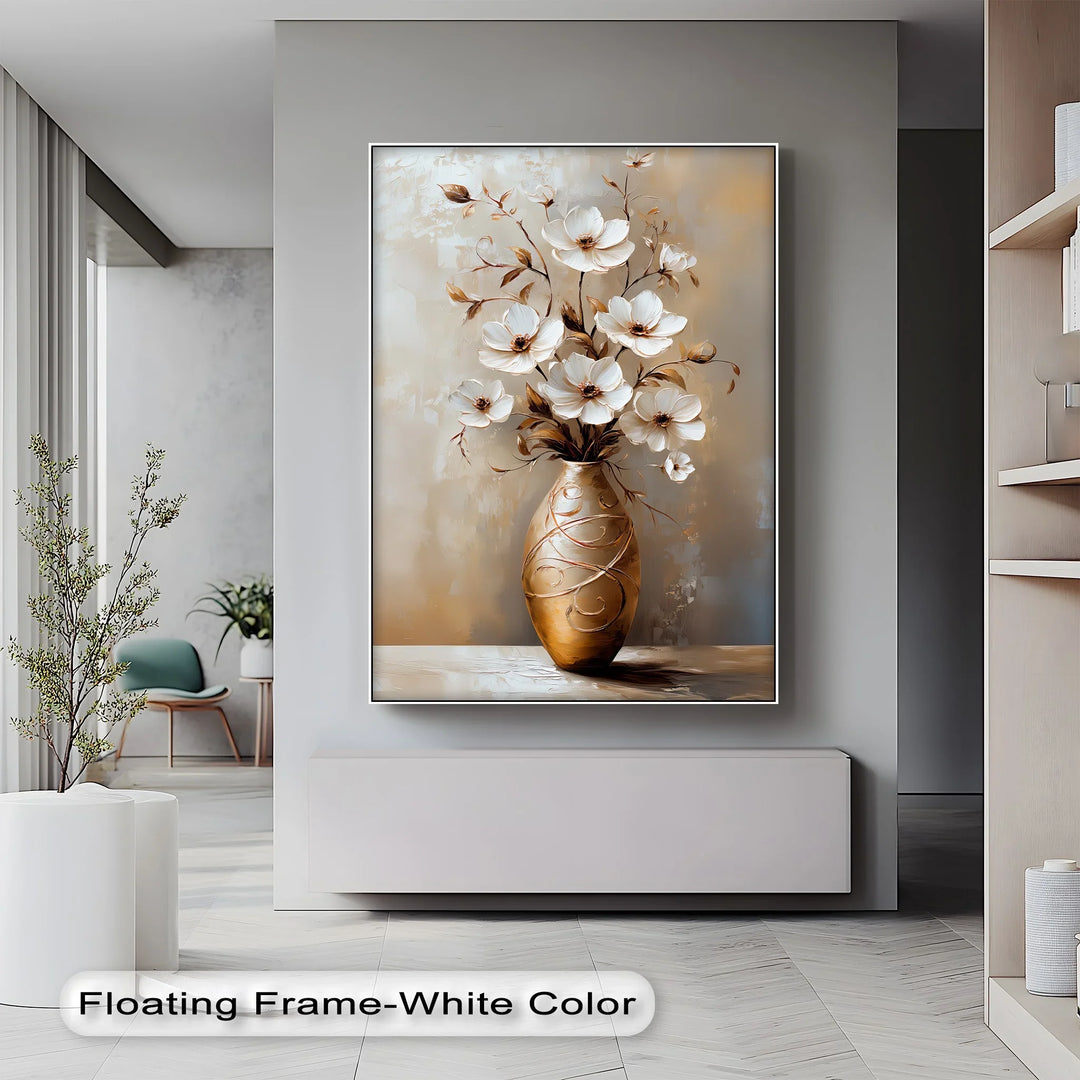 Golden Bloom – Elegant White Floral Arrangement Canvas Print - MyPhotoStation