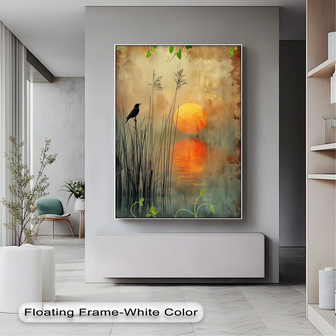 Whispers at Dusk – Silhouetted Bird and Sunset Canvas Print - MyPhotoStation