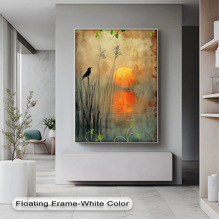 Whispers at Dusk – Silhouetted Bird and Sunset Canvas Print - MyPhotoStation