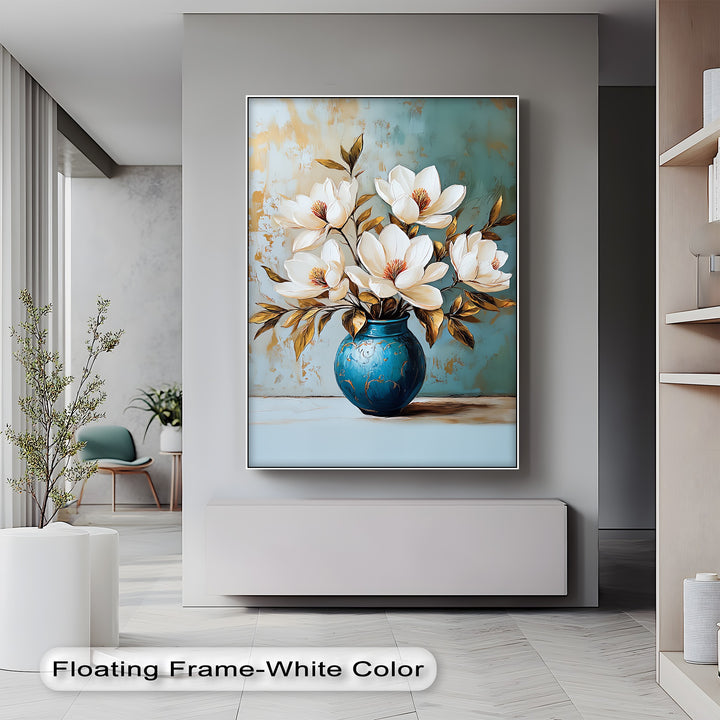Delicate Magnolia Arrangement – vintage-style canvas flower artwork.

