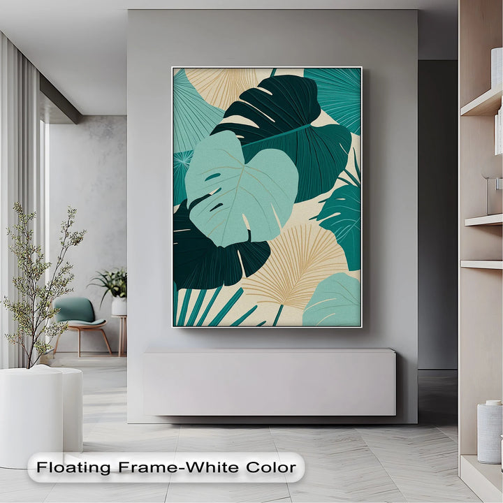 Tropical Oasis – Teal and Beige Monstera Canvas Print - MyPhotoStation