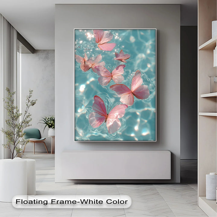 Floating Pink Butterflies Over Water – Dreamy Canvas Print - MyPhotoStation