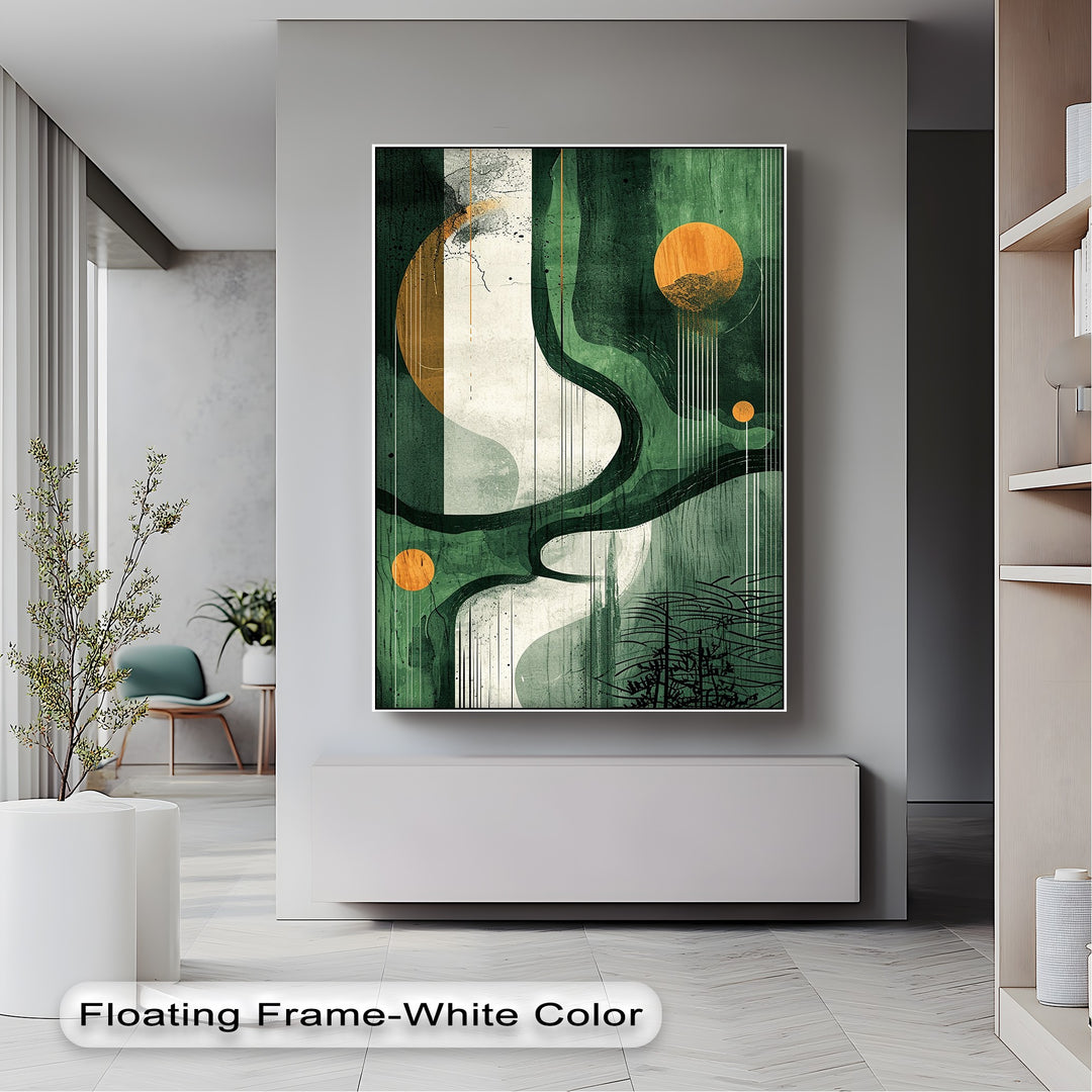 Celestial Terrain – Abstract Forest Path in Deep Green and Gold Canvas Print