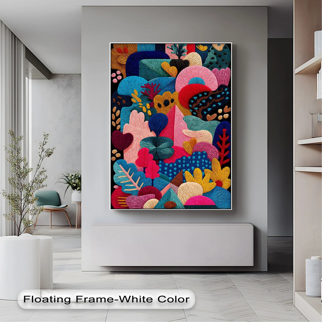 Colorful Abstract Garden Embroidery Style – Bold Canvas Print - MyPhotoStation