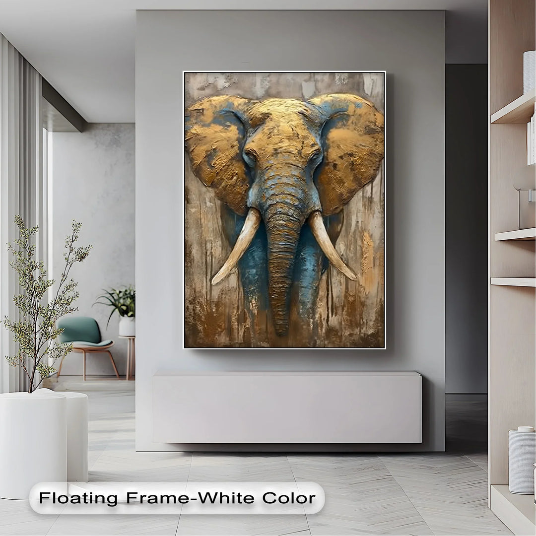 Majestic Elephant Head with Golden Texture – Wildlife Canvas Print - MyPhotoStation