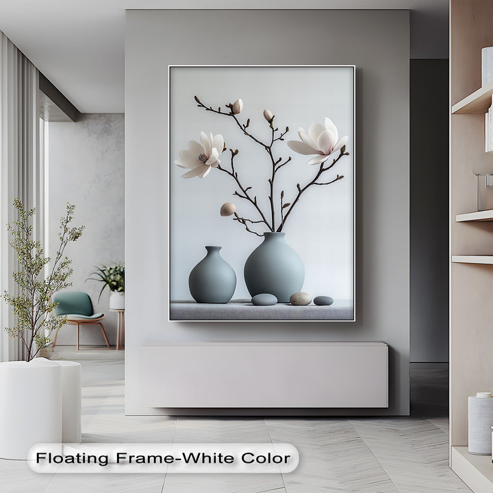 Minimalist Magnolia Harmony – Soft White Floral Canvas Print
