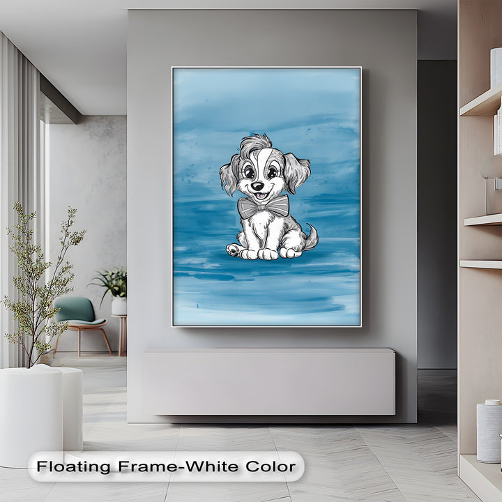 Charming Cartoon Pup with Bowtie - Puppies Canvas Print