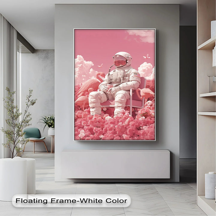 Pink Astronaut in a Flamingo Garden – Surreal Space Canvas Print - MyPhotoStation