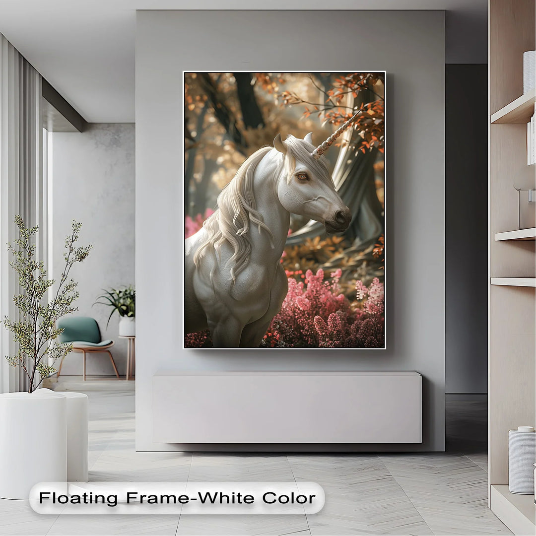 Elegant White Fantasy Horse in Woodland - Animal Canvas Print - MyPhotoStation