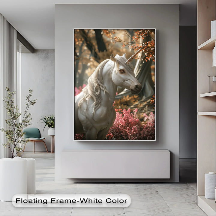 Elegant White Fantasy Horse in Woodland - Animal Canvas Print - MyPhotoStation