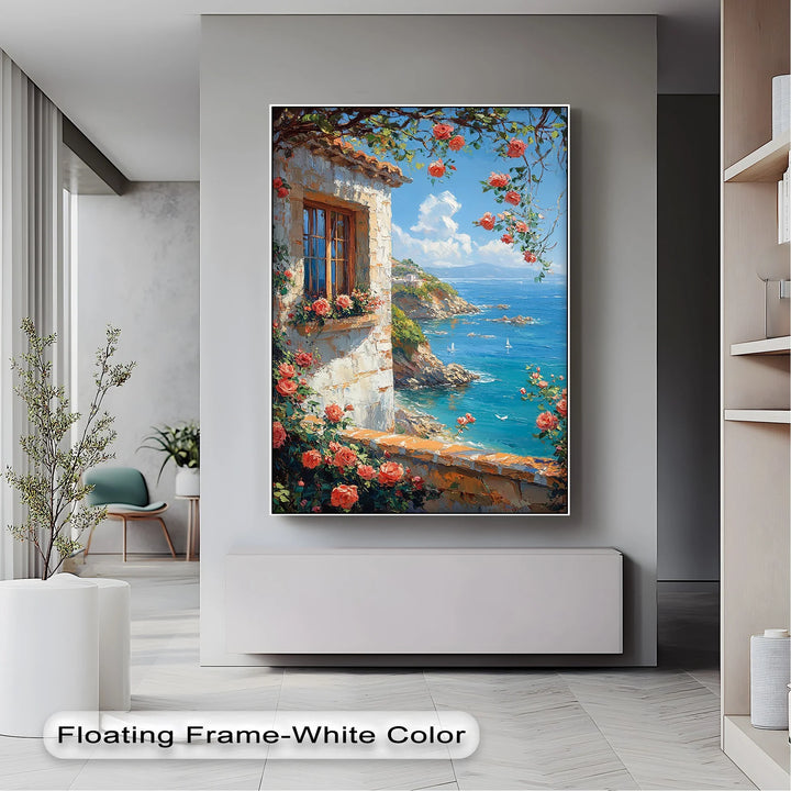 Seaside Roses View – Mediterranean Coast Window Canvas Print - MyPhotoStation