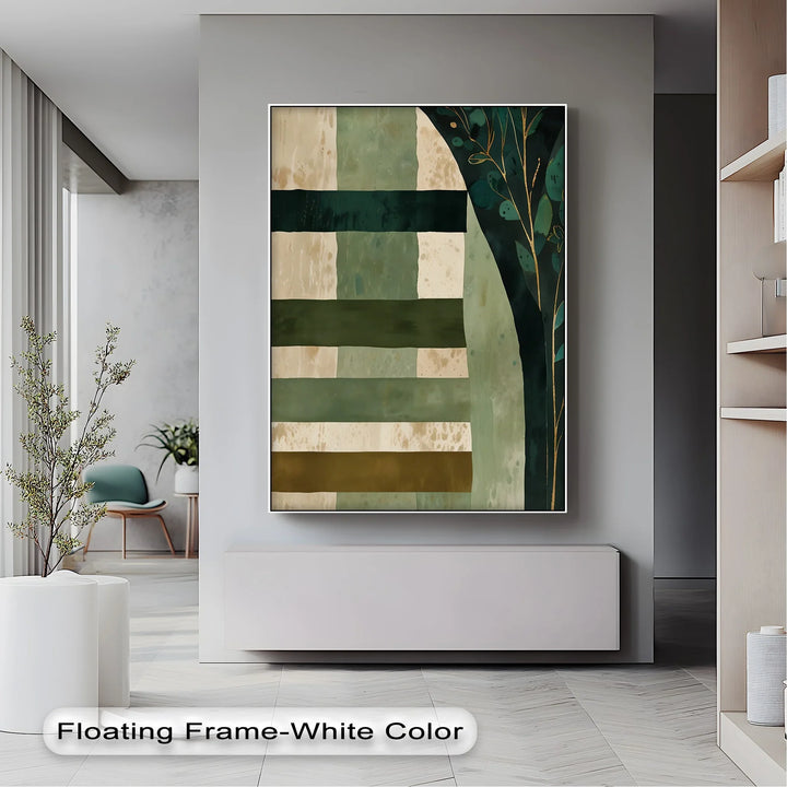 Verdant Tapestry – Botanical Stripe Abstract Canvas Print - MyPhotoStation