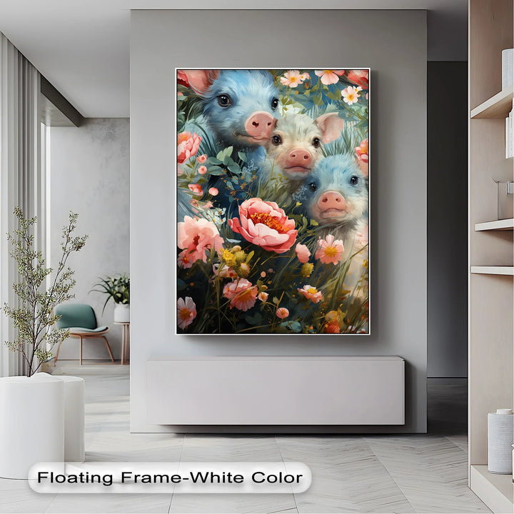 Blossom Companions – Piglets Among Spring Blooms Animal Canvas Print - MyPhotoStation