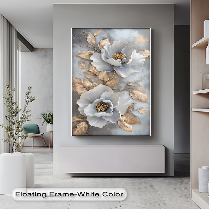 Metallic Petal Elegance – Gold and Silver Floral Canvas Print