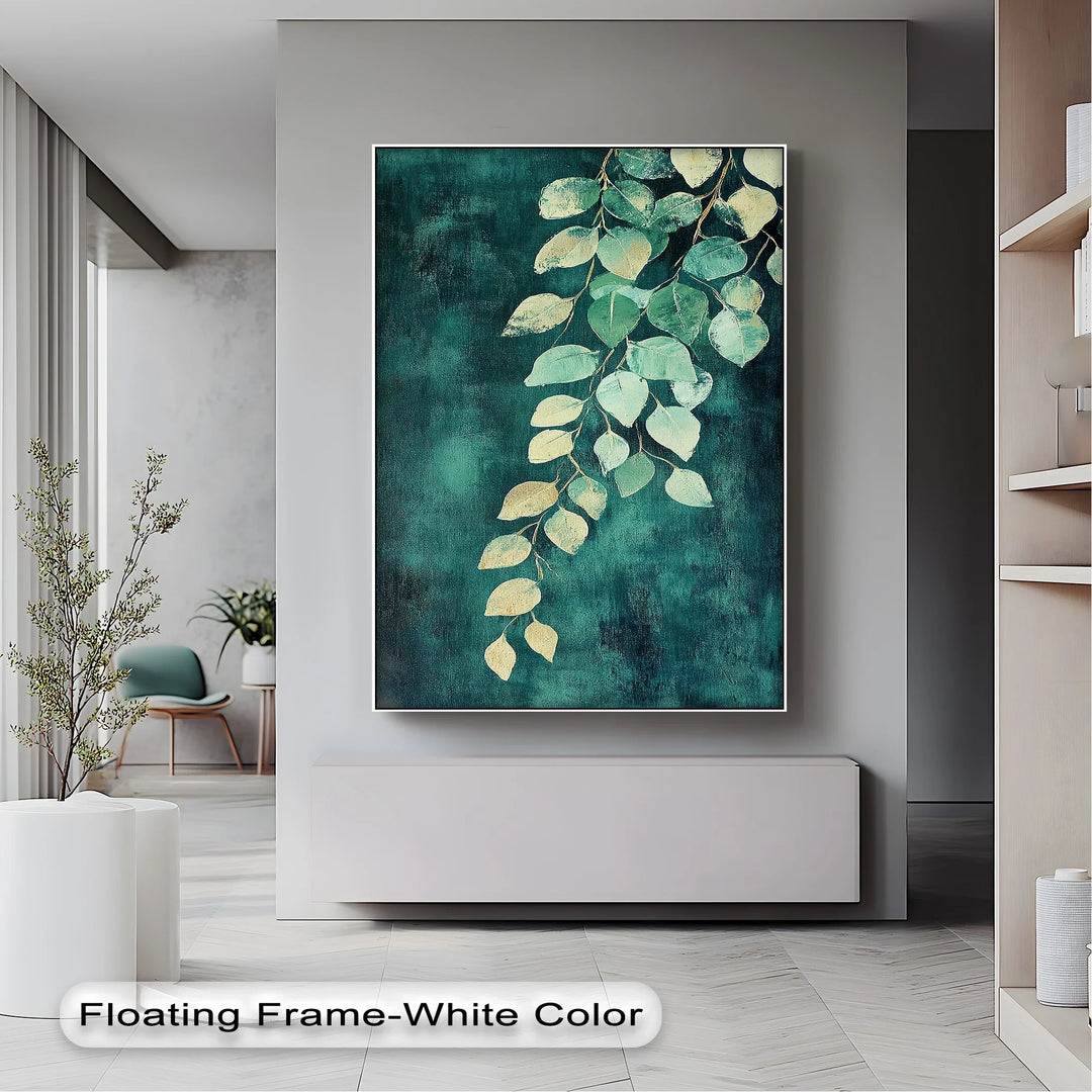 Golden Eucalyptus Cascade – Elegant Leaf Branch Canvas Print - MyPhotoStation