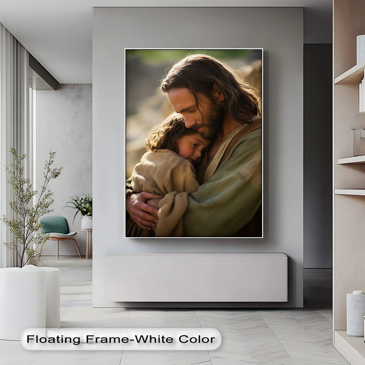 Sacred Shelter – Jesus Embracing a Child Canvas Print - MyPhotoStation
