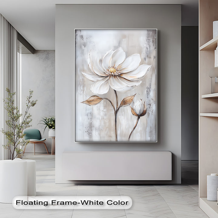White Petal Blossom with Golden Hints – Elegant Floral Canvas Print